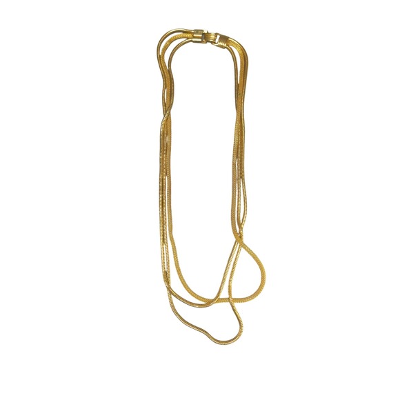 Jewelry - Vintage Gold Tone Multi Strand Snake Mesh Chain Necklace Triple Layered 22 Inch